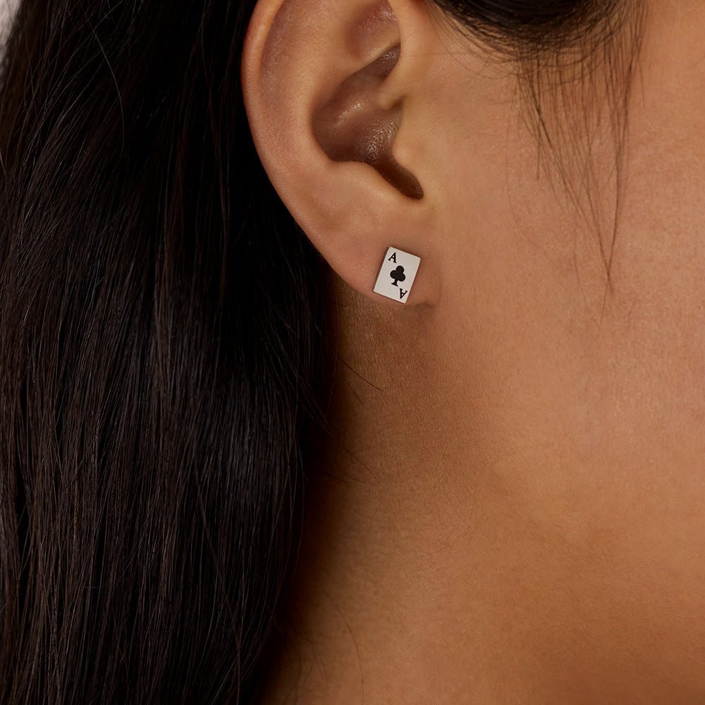 Titanium Steel Poker Earrings (Ace of Clubs) - Pindu