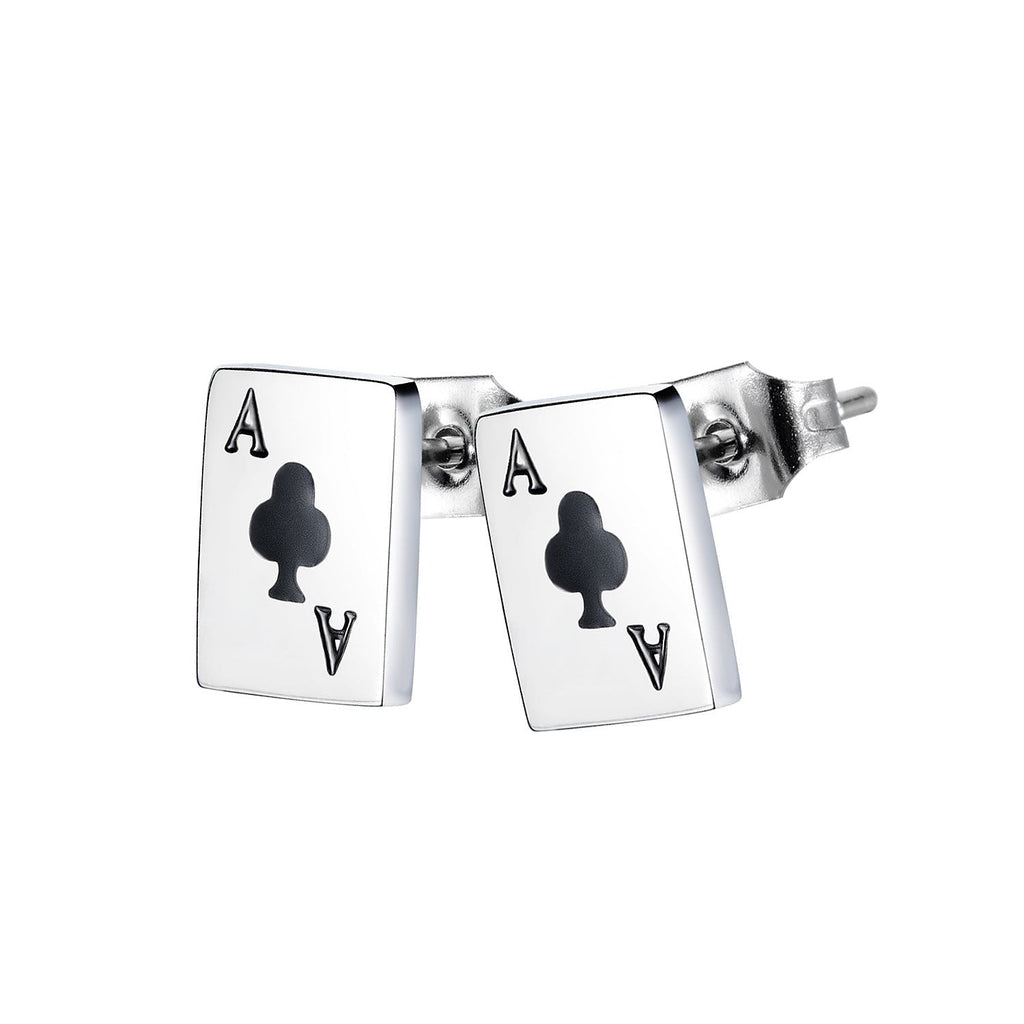 Titanium Steel Poker Earrings (Ace of Clubs) - Pindu