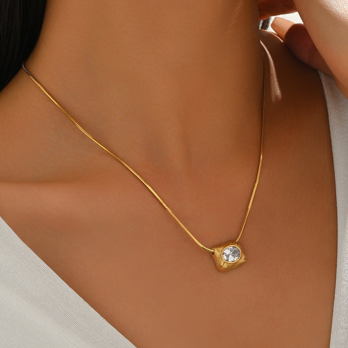 French - Style Geometric Zircon - Set Choker Necklace - Pindu