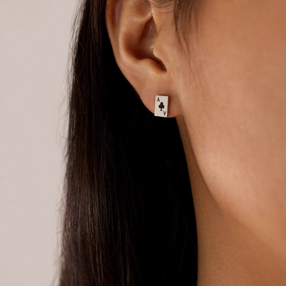 Titanium Steel Poker Earrings (Ace of Clubs) - Pindu