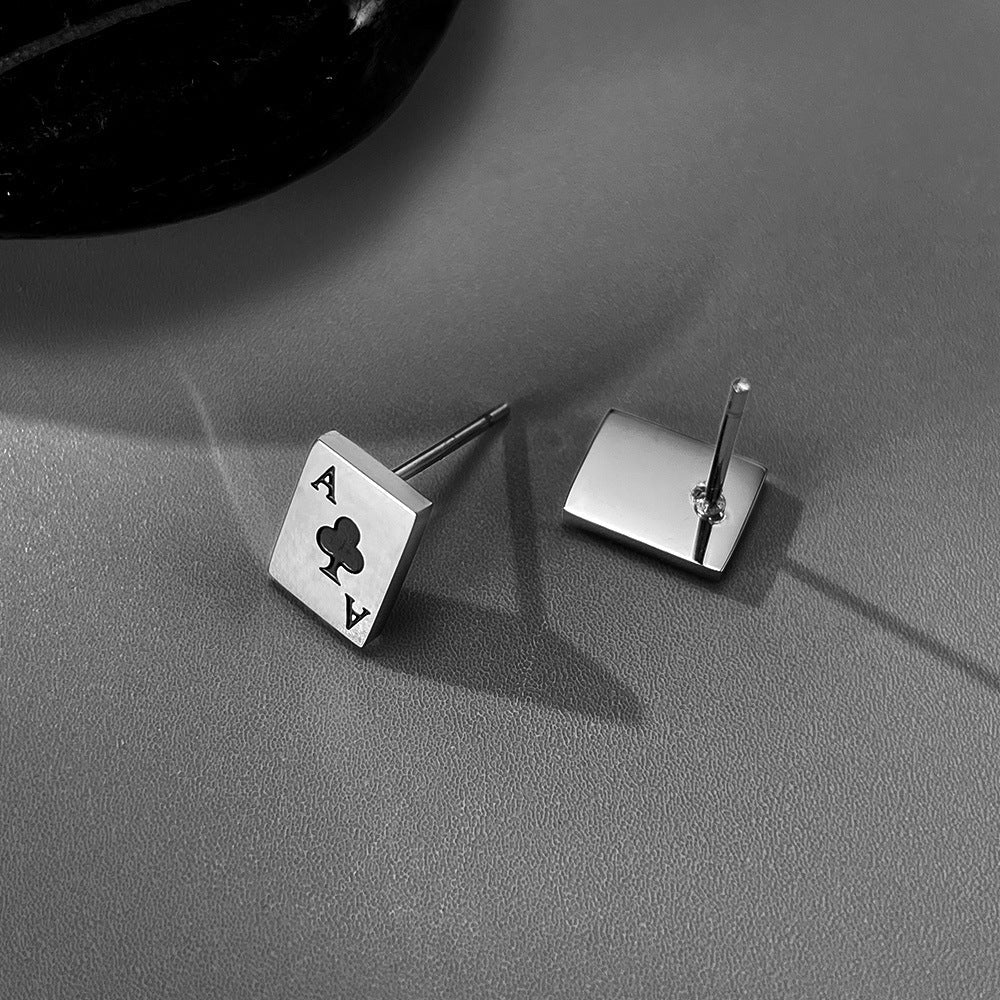 Titanium Steel Poker Earrings (Ace of Clubs) - Pindu